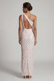 Blush sirena con paillettes a una spalla Abito lungo Madre della Sposa