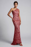 Paillettes rosa a una spalla con paillettes rosa tagliate lungo dal vestito madre della sposa