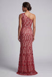 Paillettes rosa a una spalla con paillettes rosa tagliate lungo dal vestito madre della sposa