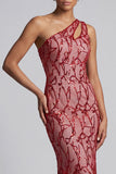 Paillettes rosa a una spalla con paillettes rosa tagliate lungo dal vestito madre della sposa