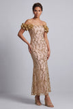 Abito midi Mother Of the Bride Pink Off Shoulder Fine Sirena Con Fiori 3D