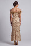 Abito midi Mother Of the Bride Pink Off Shoulder Fine Sirena Con Fiori 3D