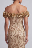 Abito midi Mother Of the Bride Pink Off Shoulder Fine Sirena Con Fiori 3D