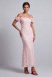 Abito midi Mother Of the Bride Pink Off Shoulder Fine Sirena Con Fiori 3D