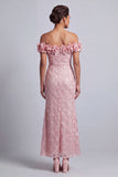 Abito midi Mother Of the Bride Pink Off Shoulder Fine Sirena Con Fiori 3D