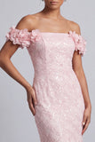 Abito midi Mother Of the Bride Pink Off Shoulder Fine Sirena Con Fiori 3D