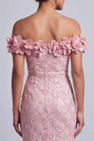 Abito midi Mother Of the Bride Pink Off Shoulder Fine Sirena Con Fiori 3D