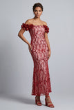 Abito midi Mother Of the Bride Pink Off Shoulder Fine Sirena Con Fiori 3D