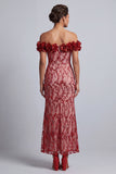 Abito midi Mother Of the Bride Pink Off Shoulder Fine Sirena Con Fiori 3D