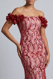 Abito midi Mother Of the Bride Pink Off Shoulder Fine Sirena Con Fiori 3D