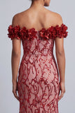 Abito midi Mother Of the Bride Pink Off Shoulder Fine Sirena Con Fiori 3D
