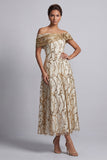 Vestito midi Mother Of the Bride con paillettes rosse a spalla, A-line