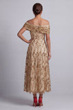 Vestito midi Mother Of the Bride con paillettes rosse a spalla, A-line
