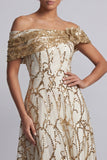 Vestito midi Mother Of the Bride con paillettes rosse a spalla, A-line