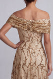Vestito midi Mother Of the Bride con paillettes rosse a spalla, A-line