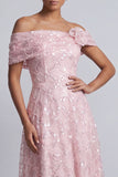 Vestito midi Mother Of the Bride con paillettes rosse a spalla, A-line