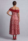 Vestito midi Mother Of the Bride con paillettes rosse a spalla, A-line
