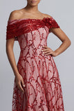 Vestito midi Mother Of the Bride con paillettes rosse a spalla, A-line