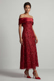 Abito midi Mother Of the Bride con A-Line Red Off the Shoulder