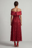 Abito midi Mother Of the Bride con A-Line Red Off the Shoulder