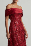 Abito midi Mother Of the Bride con A-Line Red Off the Shoulder