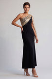Abito midi della madre della sposa nero e rosso con paillettes