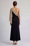 Abito midi della madre della sposa nero e rosso con paillettes