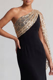 Abito midi della madre della sposa nero e rosso con paillettes