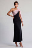 Abito midi della madre della sposa nero e rosso con paillettes