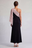 Abito midi della madre della sposa nero e rosso con paillettes