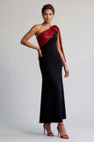 Abito midi della madre della sposa nero e rosso con paillettes