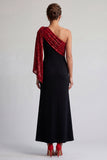 Abito midi della madre della sposa nero e rosso con paillettes