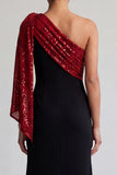 Abito midi della madre della sposa nero e rosso con paillettes