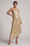 Abito midi midi asimmetrico argento argento con paillettes