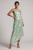 Abito midi midi asimmetrico argento argento con paillettes