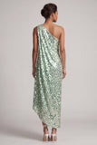 Abito midi midi asimmetrico argento argento con paillettes