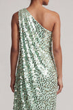 Abito midi midi asimmetrico argento argento con paillettes