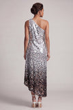 Abito midi midi asimmetrico argento argento con paillettes