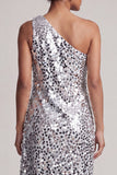 Abito midi midi asimmetrico argento argento con paillettes
