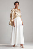 Abito midi Champagne A-Line a una spalla con paillettes