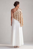 Abito midi Champagne A-Line a una spalla con paillettes