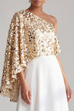 Abito midi Champagne A-Line a una spalla con paillettes