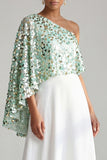 Abito midi Champagne A-Line a una spalla con paillettes
