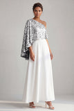 Abito midi Champagne A-Line a una spalla con paillettes
