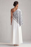 Abito midi Champagne A-Line a una spalla con paillettes