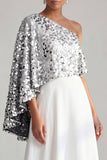 Abito midi Champagne A-Line a una spalla con paillettes