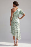 Champagne Sirena Una spalla Asimmetrico Asimmetrico Paillettes Midi Abito Madre della Sposa