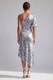Champagne Sirena Una spalla Asimmetrico Asimmetrico Paillettes Midi Abito Madre della Sposa