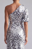 Champagne Sirena Una spalla Asimmetrico Asimmetrico Paillettes Midi Abito Madre della Sposa