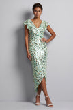 Abito Midi Mother Of the Bride con scollo a V d'argento a V in argento sirena